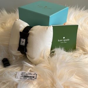 Kate Spade Carlyle Black Bangle Bow Crystal and Pearl Face Watch